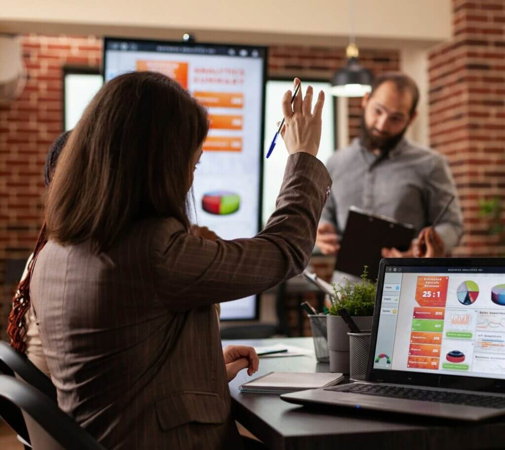 Woman manager having business question brainstorming ideas